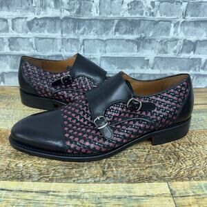 TAFT Woven Black Leather Double Monkstrap Loafer Dress Shoes EU 41 / US 8 New